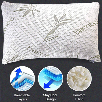 Bamboo Pillow - Shredded Memory Foam Pillow with Washable Pillow Case